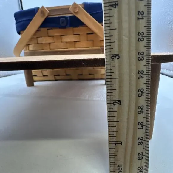 Longaberger 2003 Hostess Two Pie Basket, Wood Riser & Blue Fabric Liner12x12x8